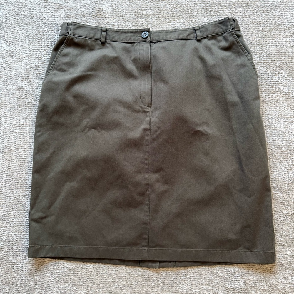 L.L.‎ Bean Classic Fit Olive Green Cotton Skirt Size 16 A-Line